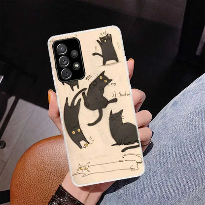 Cartoon Cute Cats Background Phone Case for Samsung Galaxy A50 A51 A70 A71 A41 A31 A21S A11 A40 A30 A20E A10 A6 Plus A8 + A7 A9