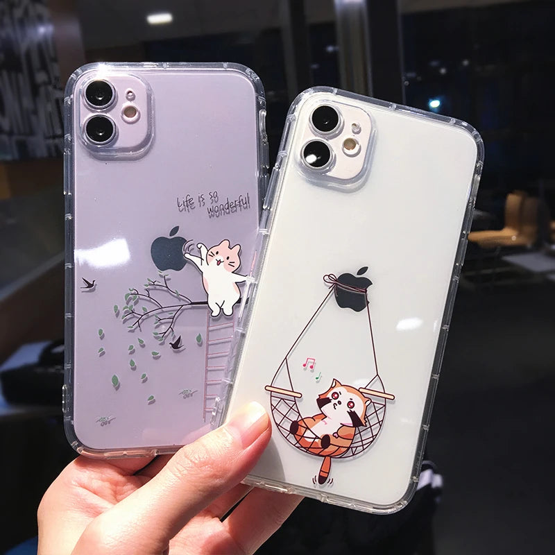 Cute Cartoon Animal Cat Clear Phone Case For iPhone 15 Pro Max 14 13 12 11 X XS XR 7 8 Plus Funny Transparent Soft Back Cover