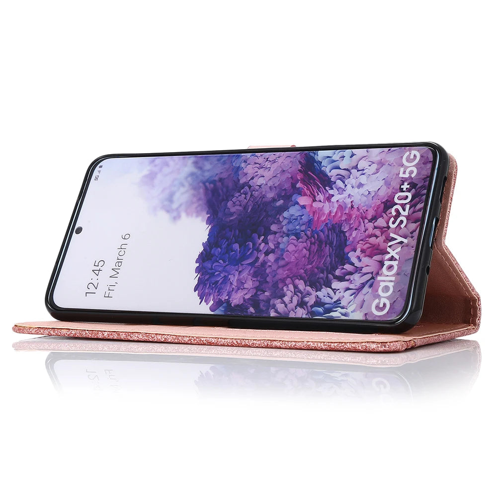 Shiny Case For Samsung Galaxy S23 S22 S21 FE S20 Ultar S9 S10 Plus A12 A13 A14 A52 A53 A72 A73 A51 A71 Wallet Flip Leather Case