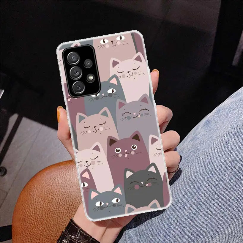 Cartoon Cute Cats Background Phone Case for Samsung Galaxy A50 A51 A70 A71 A41 A31 A21S A11 A40 A30 A20E A10 A6 Plus A8 + A7 A9