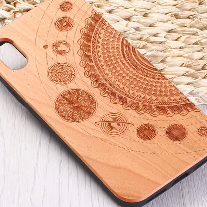 Real Bamboo Engraved Cosmic Space Mandala Wood Phone Case Funda For iPhone 14 14ProMax 14Plus 13Promax 13 12 11