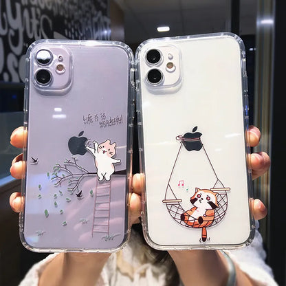 Cute Cartoon Animal Cat Clear Phone Case For iPhone 15 Pro Max 14 13 12 11 X XS XR 7 8 Plus Funny Transparent Soft Back Cover