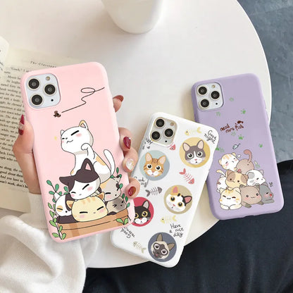 Cute Cartoon Lucky Cat for iPhone 13 Phone Case iPhone 12 Mini 11 Pro Max XR XS Max X 10 SE 2020 6 6S 7 8 Plus Silicone Cover