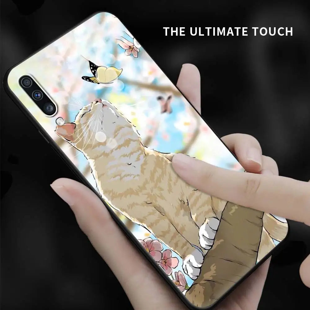 Funny Kitten Cat Phone Case for Samsung Galaxy A51 A71 A21S A03s A13 A33 A53 A11 A31 A52 A41 A32 5G A01 Silicone Black Cover