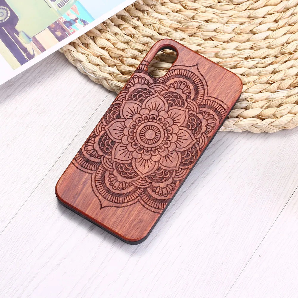 Tribal Indian Mandala Engraved Real Wood Phone Case Coque Funda For iPhone 14 14ProMax 14Plus 13Promax 13 12 11