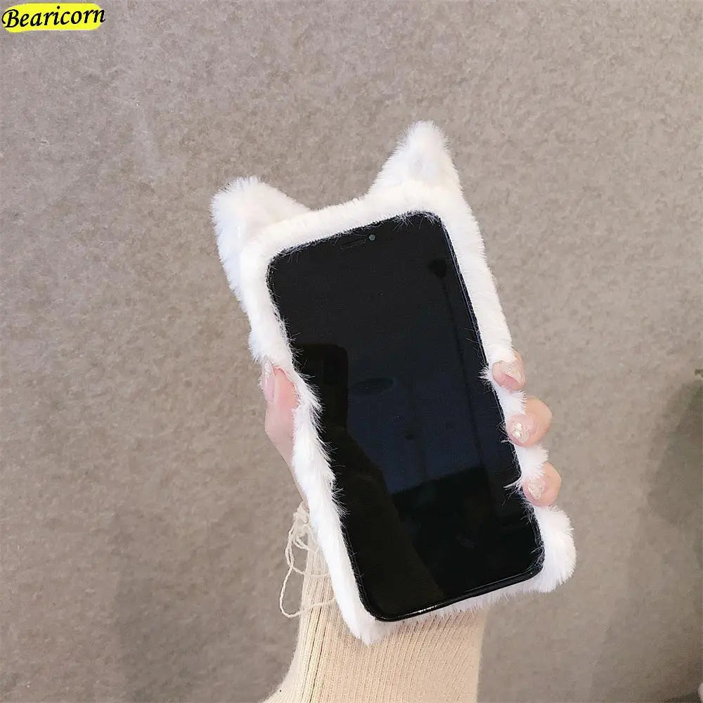 Soft Plush Phone Case For Samsung Galaxy S22 S21 S20 FE S10 S9 S8 Plus S7 S6 edge 5G 3D Simulation Cat Eyes Furry Fur Hair Cover