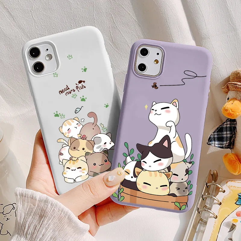 Cute Cartoon Lucky Cat for iPhone 13 Phone Case iPhone 12 Mini 11 Pro Max XR XS Max X 10 SE 2020 6 6S 7 8 Plus Silicone Cover