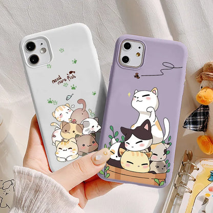 Cute Cartoon Lucky Cat for iPhone 13 Phone Case iPhone 12 Mini 11 Pro Max XR XS Max X 10 SE 2020 6 6S 7 8 Plus Silicone Cover