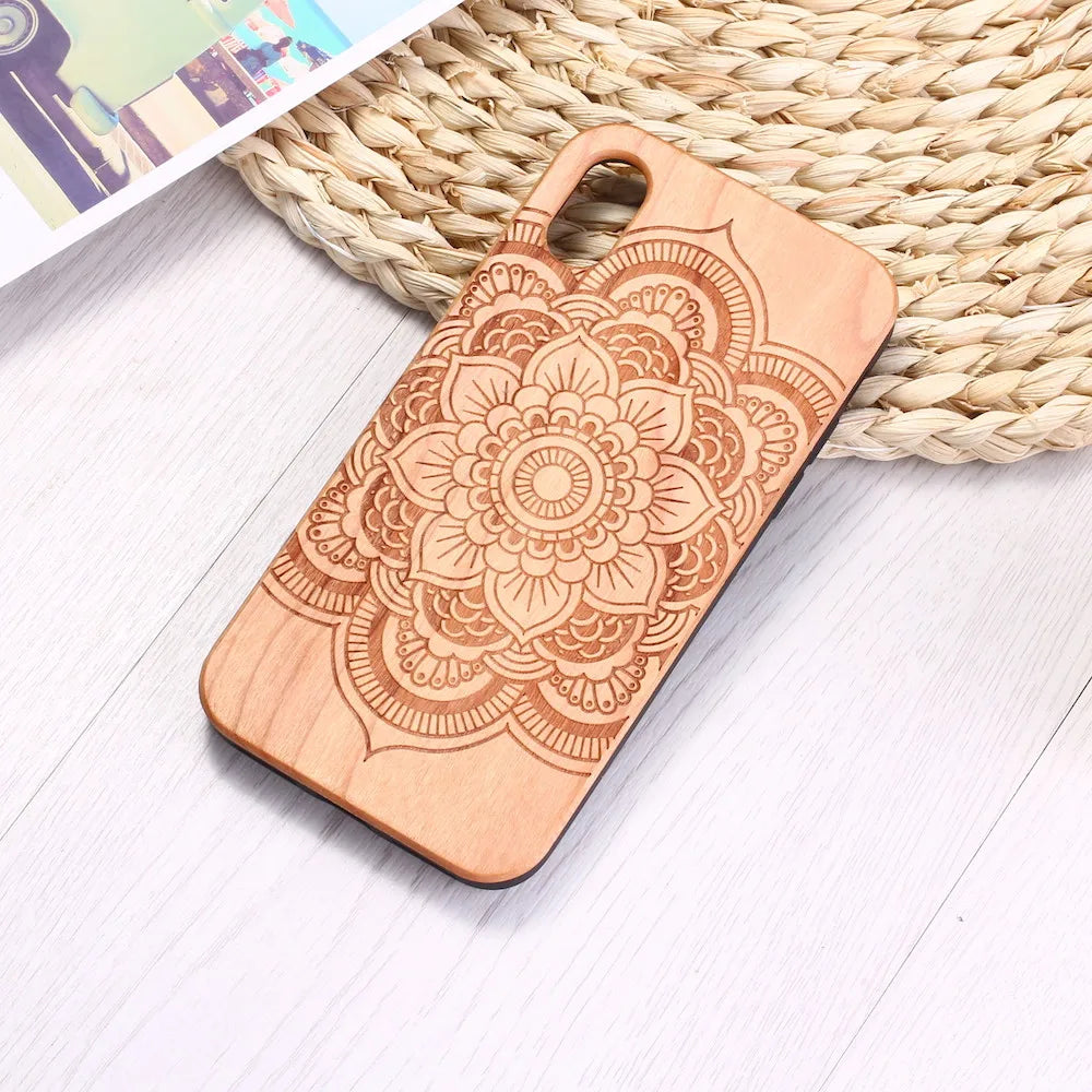Tribal Indian Mandala Engraved Real Wood Phone Case Coque Funda For iPhone 14 14ProMax 14Plus 13Promax 13 12 11