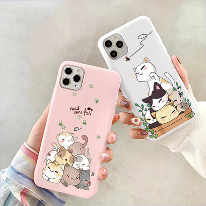 Cute Cartoon Lucky Cat for iPhone 13 Phone Case iPhone 12 Mini 11 Pro Max XR XS Max X 10 SE 2020 6 6S 7 8 Plus Silicone Cover