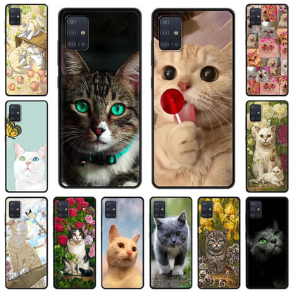 Funny Kitten Cat Phone Case for Samsung Galaxy A51 A71 A21S A03s A13 A33 A53 A11 A31 A52 A41 A32 5G A01 Silicone Black Cover