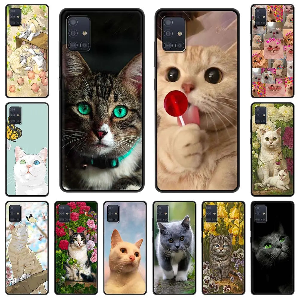 Funny Kitten Cat Phone Case for Samsung Galaxy A51 A71 A21S A03s A13 A33 A53 A11 A31 A52 A41 A32 5G A01 Silicone Black Cover