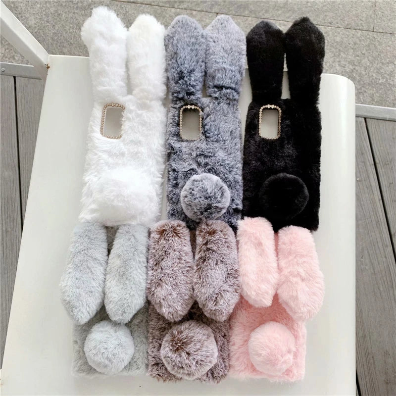 Winter Warm Plush Phone Case For iPhone 14 XS XR X 13 12 11 Pro Max Cat Furry fluffy Fur Cover For iPhone 6 6S 7 8 Plus Cases