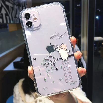 Cute Cartoon Animal Cat Clear Phone Case For iPhone 15 Pro Max 14 13 12 11 X XS XR 7 8 Plus Funny Transparent Soft Back Cover