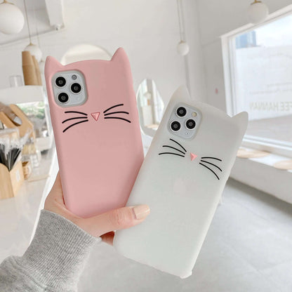 Bearded cat 3D Cartoon Cat ears silicone Cover For iphone 14 13 12 mini 11 Pro Phone Case X XR XSMAX 6 6s 7 8 Plus Soft Pendants