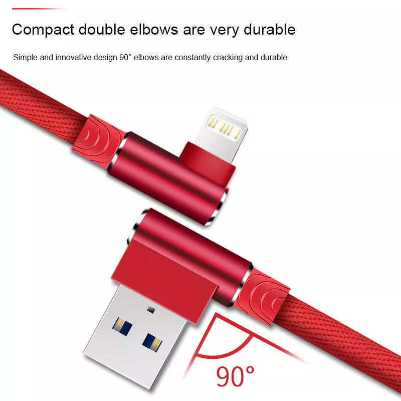 90 Degree USB Data wire Fast Charger Cable for iPhone 12 11 Pro 14 13 MiNi XR XS MAX 7 8 6S Plus SE Original Charging cord 2m 3m