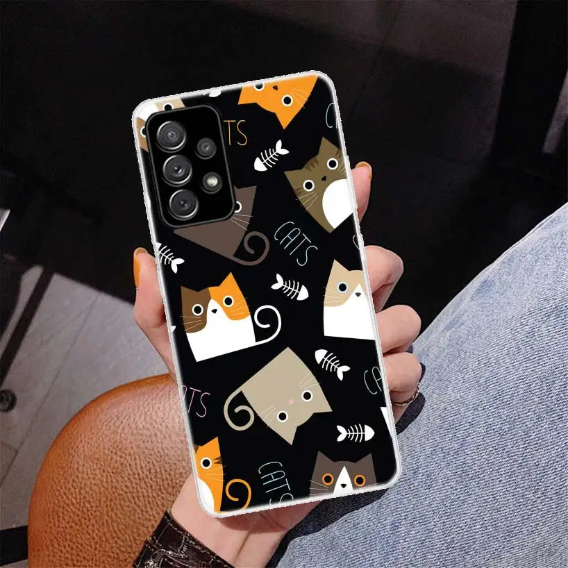 Cartoon Cute Cats Background Phone Case for Samsung Galaxy A50 A51 A70 A71 A41 A31 A21S A11 A40 A30 A20E A10 A6 Plus A8 + A7 A9