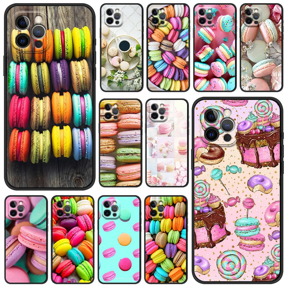 Macarons Cake Dessert Cute Phone Case For iPhone 13 15 14 12 11 Pro MAX XR X SE XS 7 8 Plus Luxury iPhone13 Silicone Cover
