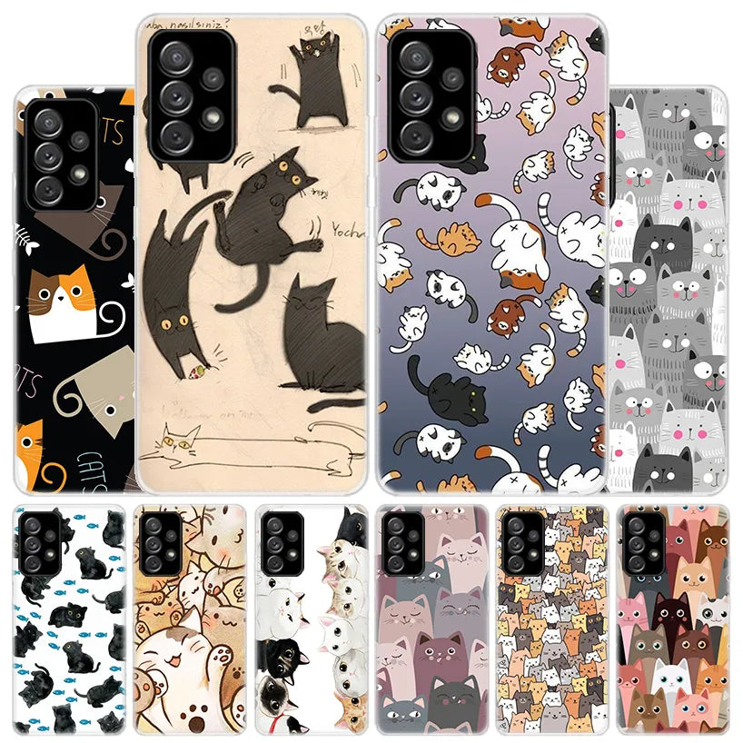 Cartoon Cute Cats Background Phone Case for Samsung Galaxy A50 A51 A70 A71 A41 A31 A21S A11 A40 A30 A20E A10 A6 Plus A8 + A7 A9