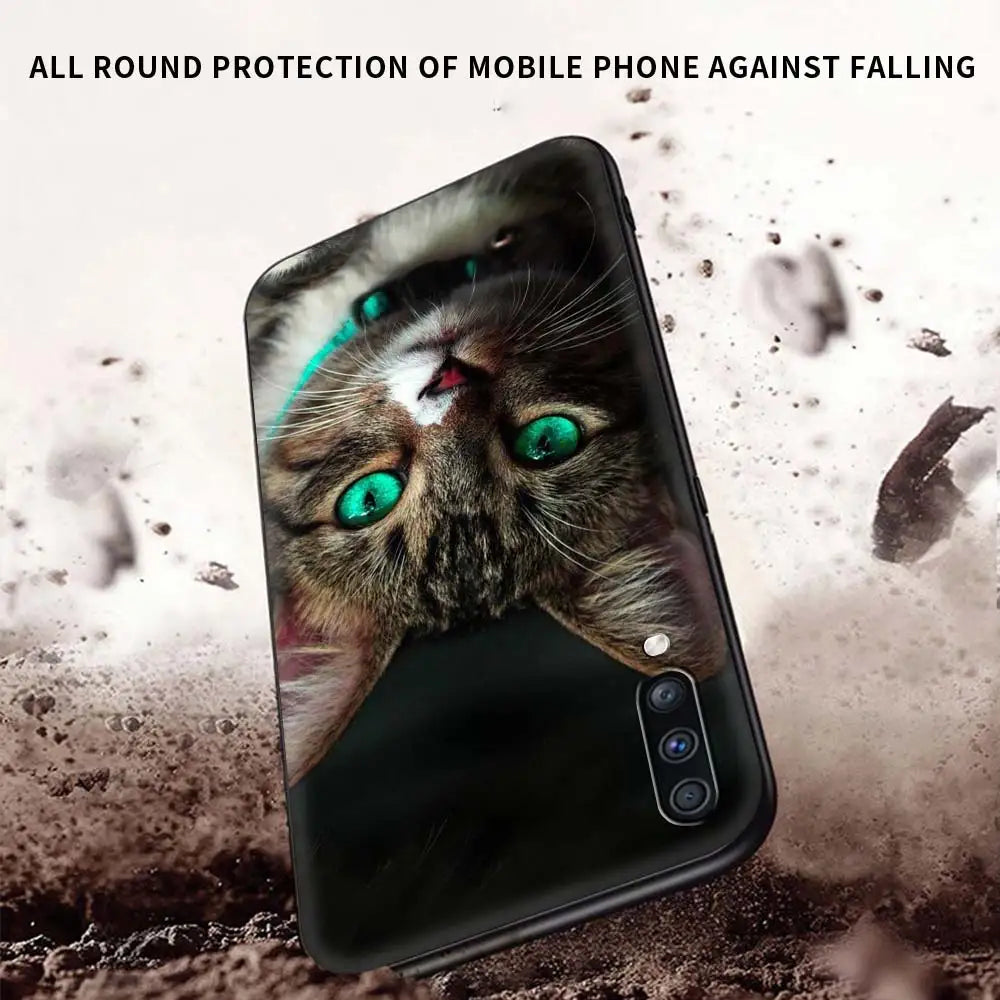 Funny Kitten Cat Phone Case for Samsung Galaxy A51 A71 A21S A03s A13 A33 A53 A11 A31 A52 A41 A32 5G A01 Silicone Black Cover