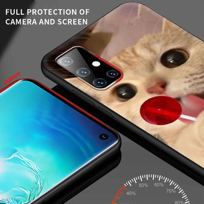 Funny Kitten Cat Phone Case for Samsung Galaxy A51 A71 A21S A03s A13 A33 A53 A11 A31 A52 A41 A32 5G A01 Silicone Black Cover