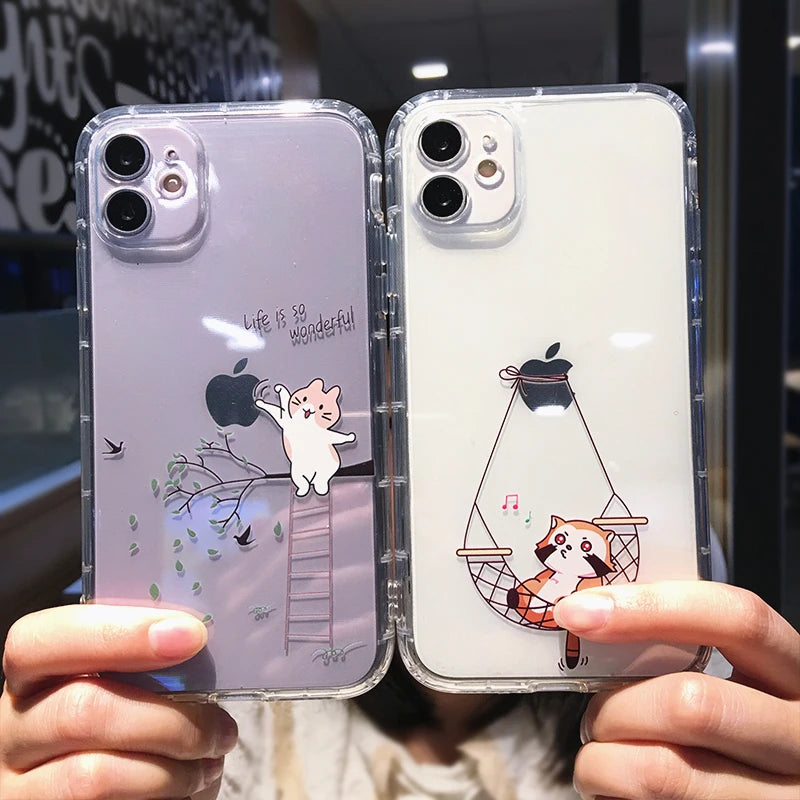 Cute Cartoon Animal Cat Clear Phone Case For iPhone 15 Pro Max 14 13 12 11 X XS XR 7 8 Plus Funny Transparent Soft Back Cover