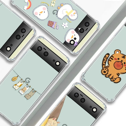 Shockproof Soft Silicone Phone Case for Google Pixel 8 Pro 7a 7Pro 7 Transparent Fundas for Pixel 6a 6 6Pro Cute Funny Cat Cover