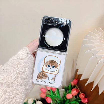 Cute Panda Case For Samsung Z Flip 5 4 3 Lovely Cat Magsafe Cover For Galaxy Z Flip5 Z Flip 4 3 PC Hard Shockroof Clear Cover