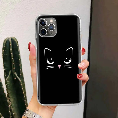 Black Cat Cartoon Cute For iPhone 11 15 13 14 Pro Max 12 Mini Phone Case X XS XR 7 Plus Ultra 6S 8 SE Apple 5S Fundas Cover Coqu