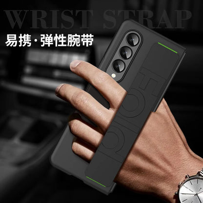 Matte Silky Hard Plastic Grip Case Strap For Samsung Galaxy Z Fold 5 4 3 2 5G Wristband Elastic Band Armor Cover For Fold3 Fold4