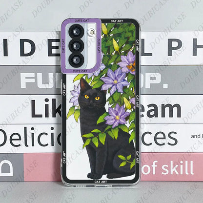 Case For Samsung Galaxy S20 S21 S22 S23 Fe Plus Ultra A13 A14 A51 A52 A54 A73 5G Cute Cat Art Funda Cover