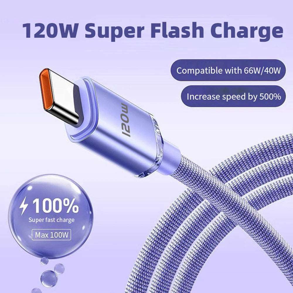 120W 7A USB Type C Cable For Xiaomi 13 Samsung S23 Realme Mobile Phone Fast Charge USB C Cables Type C Quick Data Charger Wires