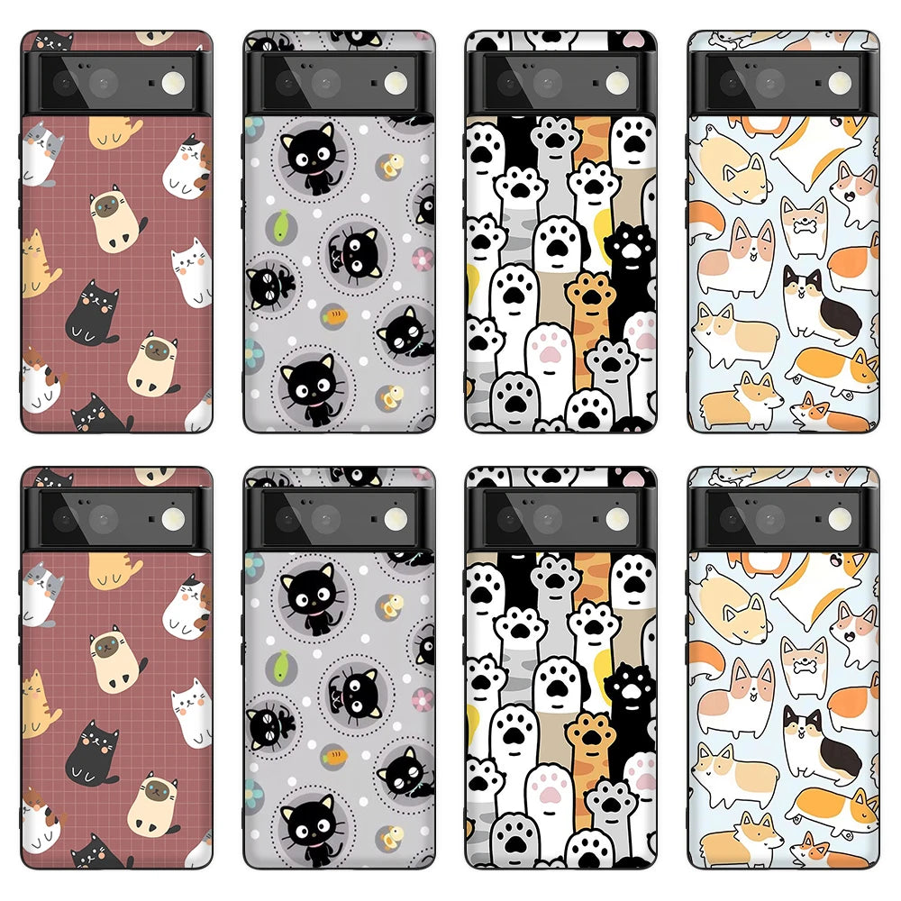 Cartoon Dog Cat Phone Case for Google Pixel 6 7 PRO 3 3a 4 5 XL Black Silicone Case for Pixel 7a 6a 4a 5a 5G 6Pro Cover Fundas