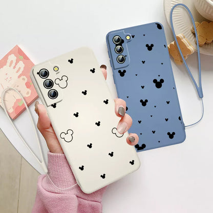 NEW Mickey LOGO Mouse Phone Case For Samsung Galaxy S23 S22 S21 S20 FE S10 Note 20 10 Ultra Lite Plus Liquid Rope Cover