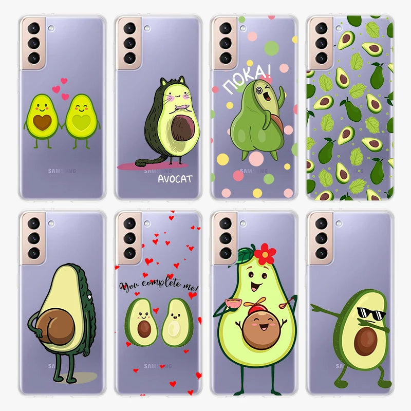 Cute Avocado Food Transparent Silicone Cover For Samsung Galaxy S22 Pro S21 S20 FE Ultra S10 S10E Lite S9 Plus Phone Case