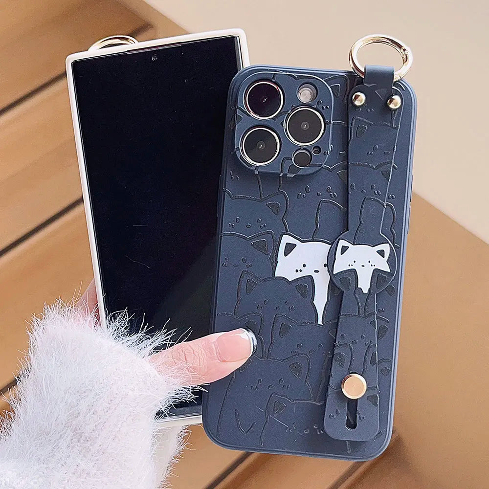 SoCouple Cat Wrist Strap Case For Samsung S23 S22 S21 S20 FE Plus Ultra Note 10 20 Bear Soft Silicone Skin Phone Holder Cover