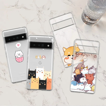 Cartoon Cute Cat for Google Pixel 8 Pro 7a 7Pro 6a Phone Case for Pixel 6 6Pro 3 3a 4 4a 5 5a 5G XL Transparent Soft TPU Fundas