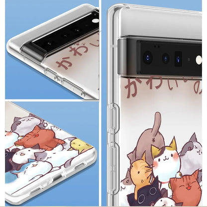 Cartoon Cute Cat for Google Pixel 8 Pro 7a 7Pro 6a Phone Case for Pixel 6 6Pro 3 3a 4 4a 5 5a 5G XL Transparent Soft TPU Fundas