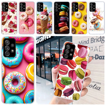 Macaron Ice Cream Cake Doughnut Soft Phone Case for Samsung Galaxy A51 A50S A41 A31 A21S A11 A71 A70 A40 A30S A20E A10 A6 A7 A8