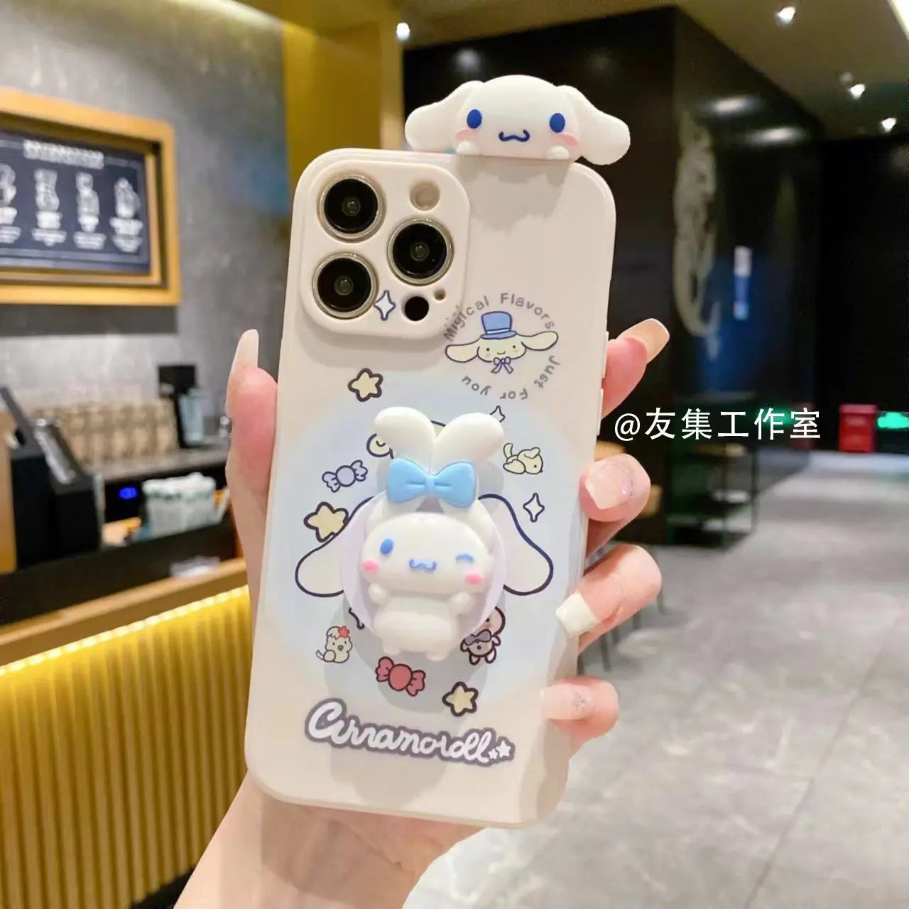 Sanrio Cinnamoroll With Lanyard Holder Phone Cases For iPhone 15 14 13 12 11 Pro Max Mini XR XS MAX 8 X 7 SE Plus Silicone Cover