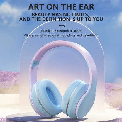 Headset Bluetooth Headphone Wireless Music  Gradient Color with Mic Gamer Earphone Kids Lovely Christmas Gifts