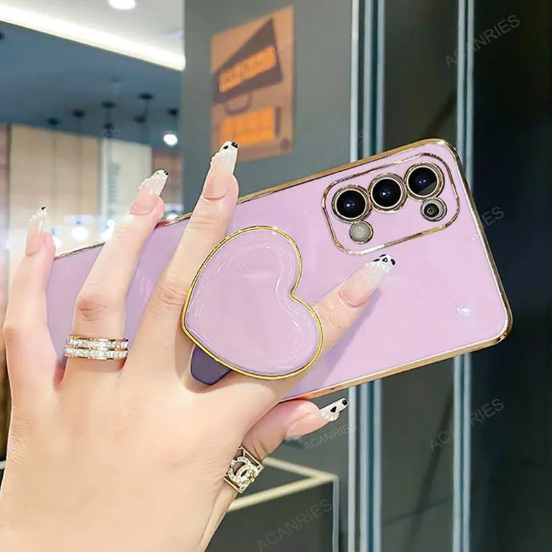 NOTE10 S 10Plus Luxury Love Heart Holder Case For Samsung Galaxy S10 Plus Note 10 Plating Stand Silicone Cover Funda S10plus