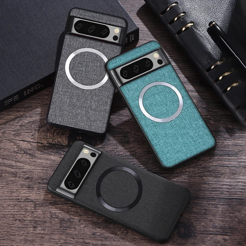 For Pixel 8A Case Fabric Cloth MagSafe Case For Google Pixel 9 XL 9XL 8 7 6 Pro 8A 7A 6A Magnetic Charging PC Shockproof Cover