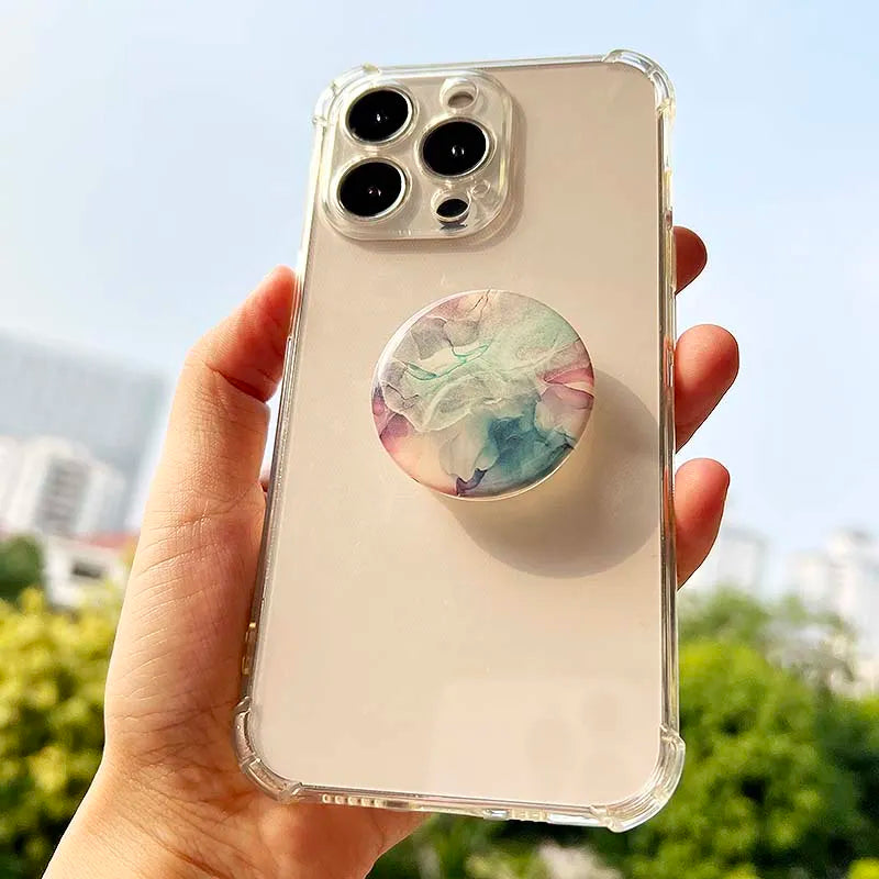 Socket Grip Tok Acrylic Glue Material High Quality Transparent Folding Stand Marble Pattern Phone Holder Foldable phone grip