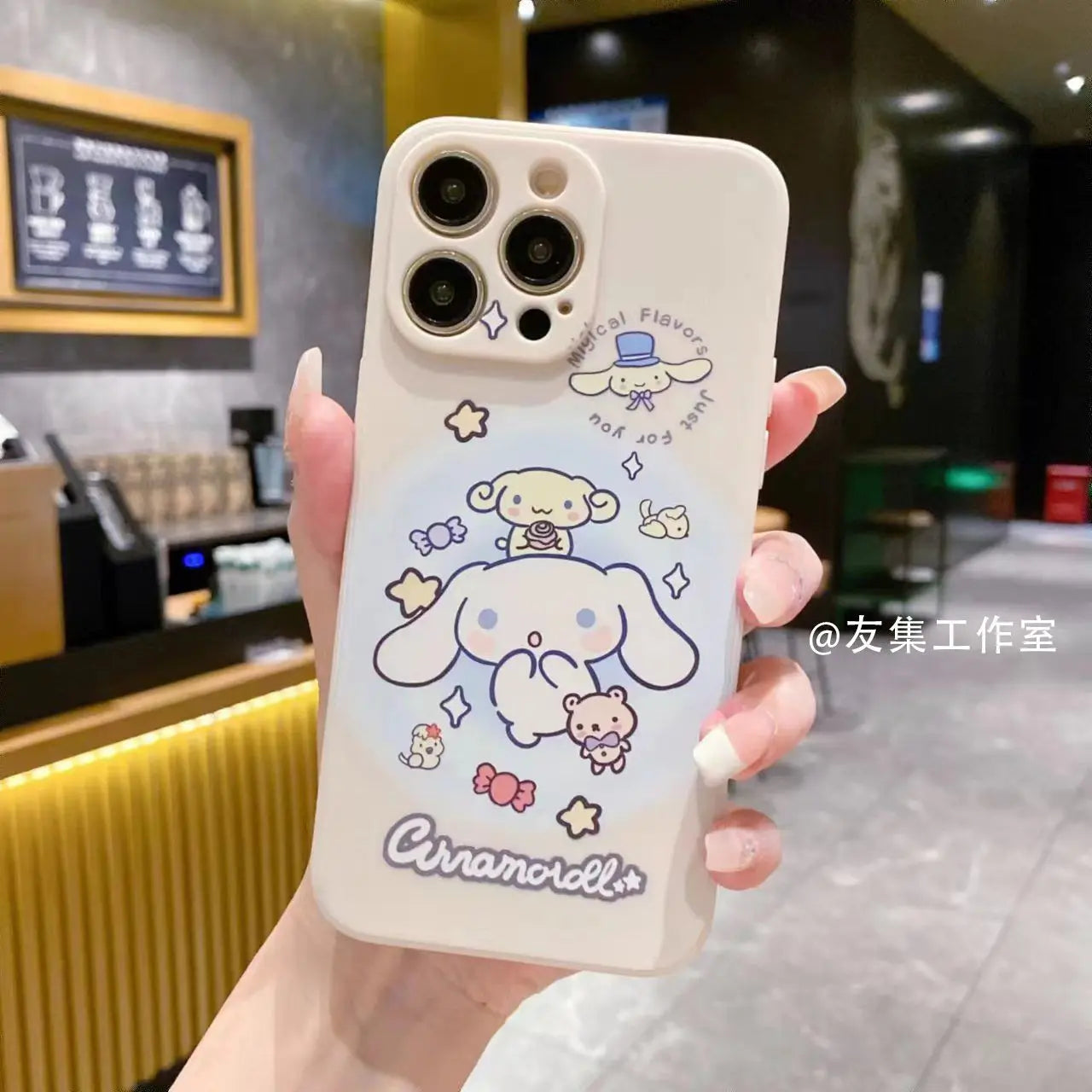 Sanrio Cinnamoroll With Lanyard Holder Phone Cases For iPhone 15 14 13 12 11 Pro Max Mini XR XS MAX 8 X 7 SE Plus Silicone Cover