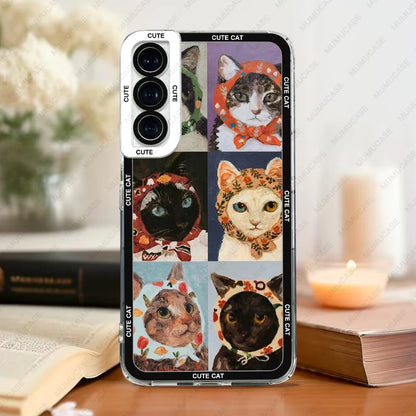 Case For Samsung Galaxy S20 S21 FE S22 S23 Ultra A13 A32 A33 A50 A52 A53 A73 A54 A14 Soft Cover Cute Cat