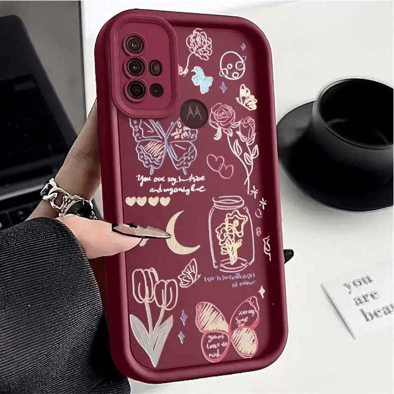 G30 Butterfly and Blossom Sky Eye Ladder Phone Case For Motorola Moto G84 G64 G54 G53 G34 G30 G24 G22 G20 G14 G10 G04 G04S Cover