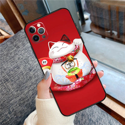 Maneki Neko Lucky Money Cat Case For iPhone 14 15 Pro Max 11 13 12 Mini X XR XS 7 8 Plus SE 2020 2022 Soft Cover Shell