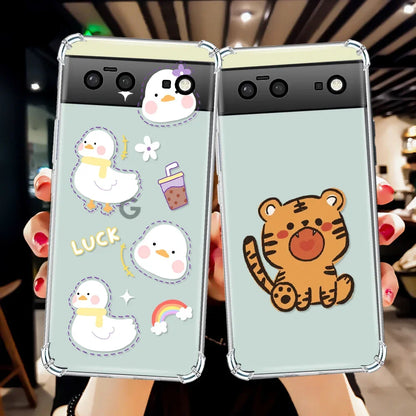 Shockproof Soft Silicone Phone Case for Google Pixel 8 Pro 7a 7Pro 7 Transparent Fundas for Pixel 6a 6 6Pro Cute Funny Cat Cover