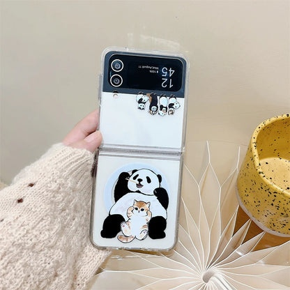 Cute Panda Case For Samsung Z Flip 5 4 3 Lovely Cat Magsafe Cover For Galaxy Z Flip5 Z Flip 4 3 PC Hard Shockroof Clear Cover